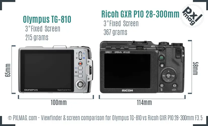 Olympus TG-810 vs Ricoh GXR P10 28-300mm F3.5-5.6 VC Screen and Viewfinder comparison Olympus TG-810 vs Ricoh GXR P10 28-300mm F3.5-5.6 VC Screen and Viewfinder comparison