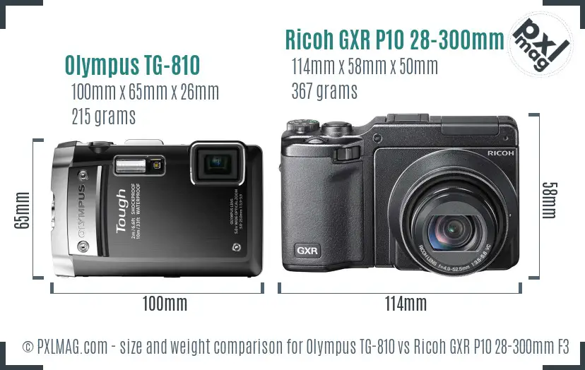 Olympus TG-810 vs Ricoh GXR P10 28-300mm F3.5-5.6 VC size comparison Olympus TG-810 vs Ricoh GXR P10 28-300mm F3.5-5.6 VC size comparison