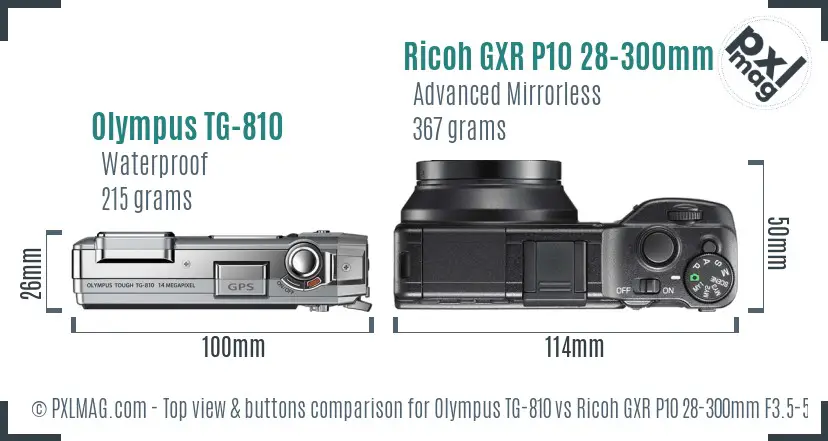Olympus TG-810 vs Ricoh GXR P10 28-300mm F3.5-5.6 VC top view buttons comparison Olympus TG-810 vs Ricoh GXR P10 28-300mm F3.5-5.6 VC top view buttons comparison