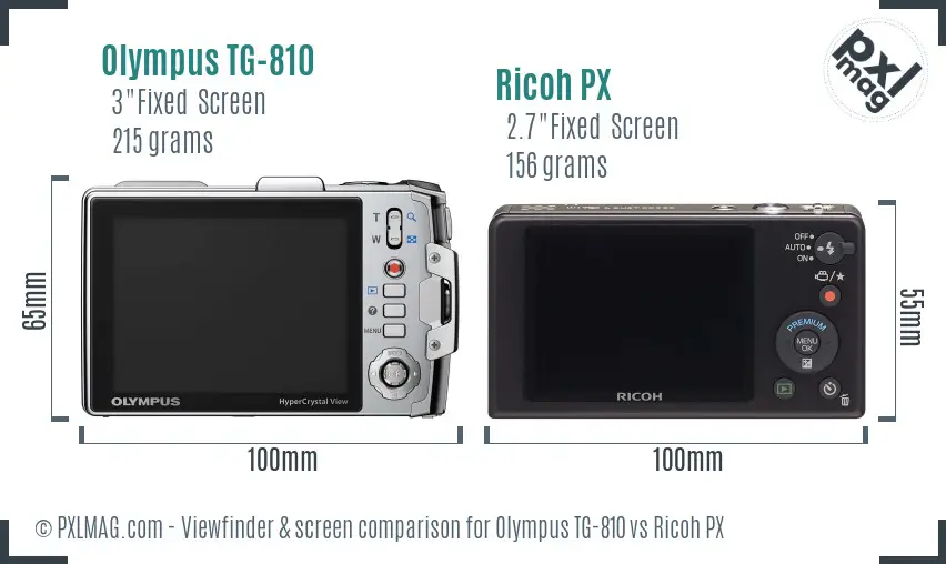 Olympus TG-810 vs Ricoh PX Screen and Viewfinder comparison