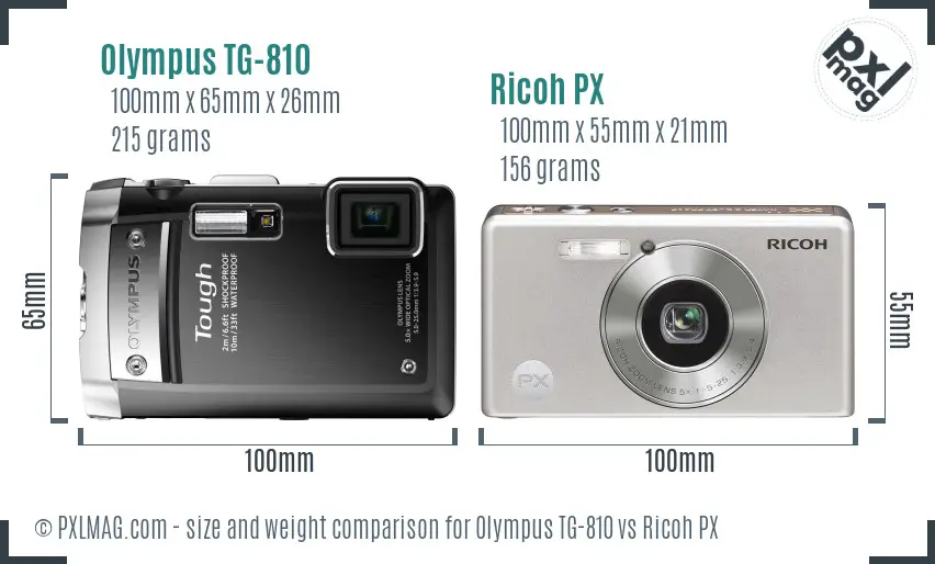 Olympus TG-810 vs Ricoh PX size comparison