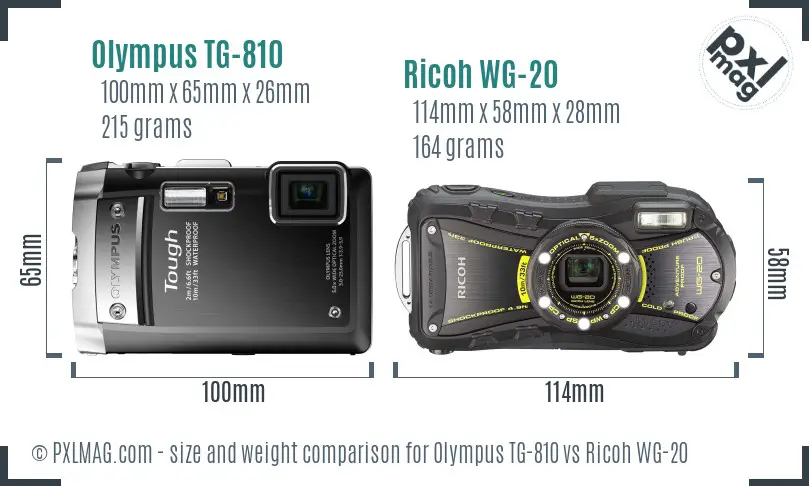 Olympus TG-810 vs Ricoh WG-20 size comparison