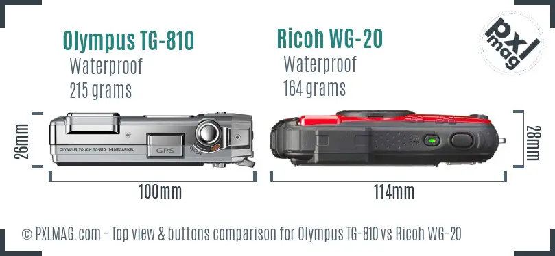 Olympus TG-810 vs Ricoh WG-20 top view buttons comparison