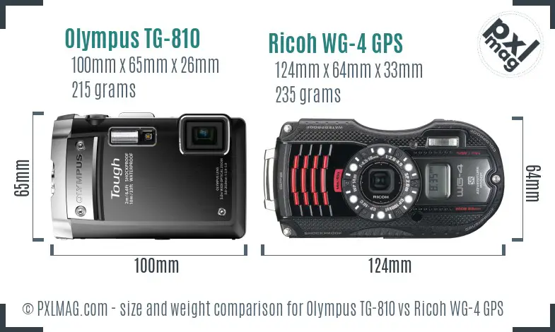 Olympus TG-810 vs Ricoh WG-4 GPS size comparison