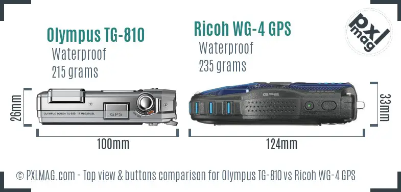 Olympus TG-810 vs Ricoh WG-4 GPS top view buttons comparison