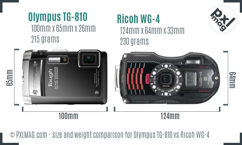 Olympus TG-810 vs Ricoh WG-4 size comparison