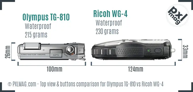 Olympus TG-810 vs Ricoh WG-4 top view buttons comparison