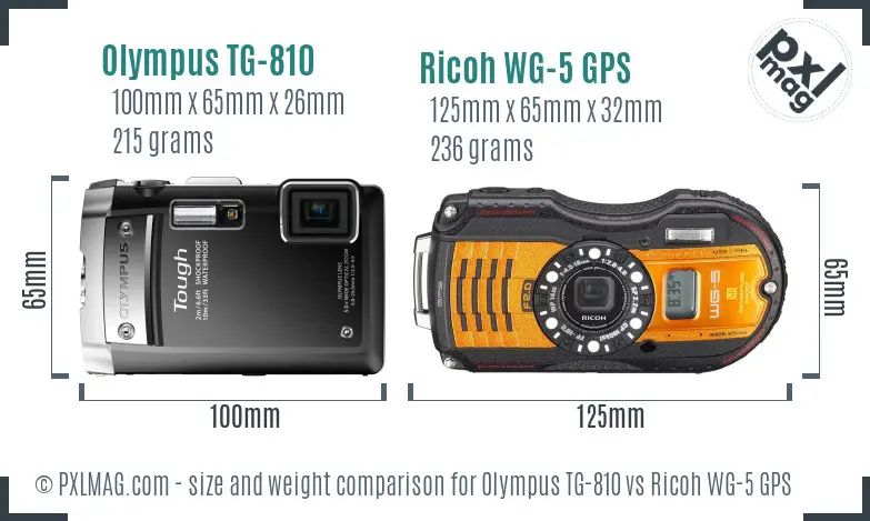 Olympus TG-810 vs Ricoh WG-5 GPS size comparison