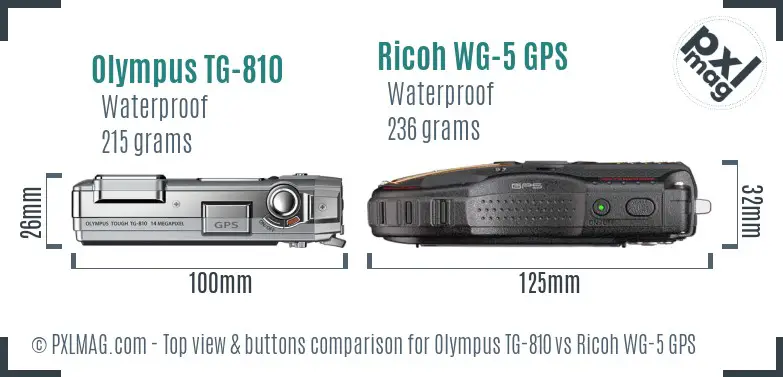 Olympus TG-810 vs Ricoh WG-5 GPS top view buttons comparison