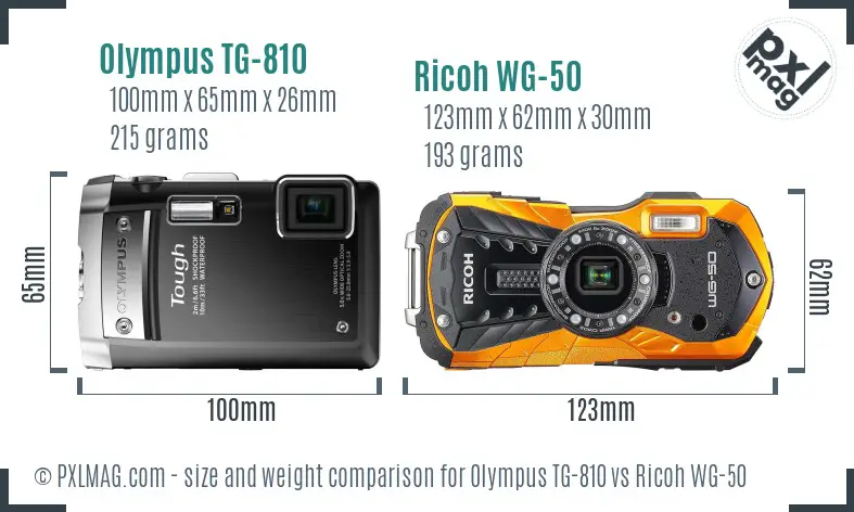 Olympus TG-810 vs Ricoh WG-50 size comparison