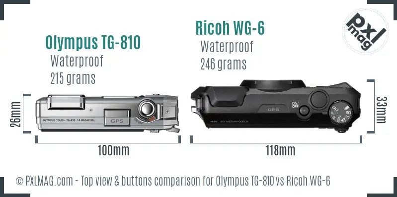 Olympus TG-810 vs Ricoh WG-6 top view buttons comparison