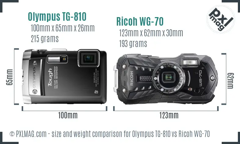 Olympus TG-810 vs Ricoh WG-70 size comparison