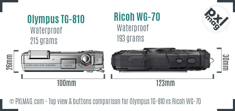 Olympus TG-810 vs Ricoh WG-70 top view buttons comparison