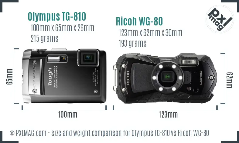 Olympus TG-810 vs Ricoh WG-80 size comparison