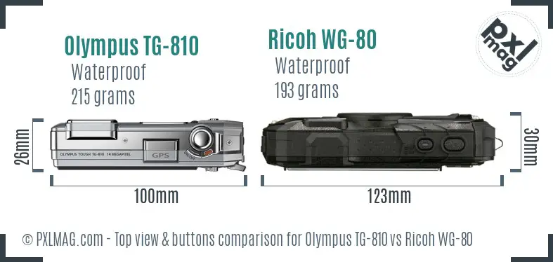 Olympus TG-810 vs Ricoh WG-80 top view buttons comparison