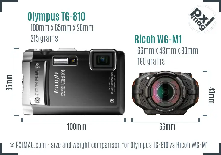 Olympus TG-810 vs Ricoh WG-M1 size comparison
