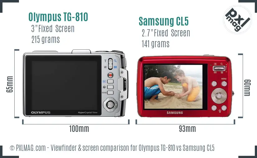 Olympus TG-810 vs Samsung CL5 Screen and Viewfinder comparison