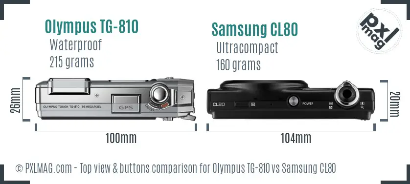 Olympus TG-810 vs Samsung CL80 top view buttons comparison