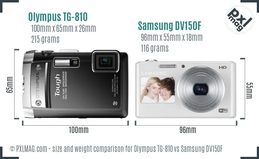 Olympus TG-810 vs Samsung DV150F size comparison