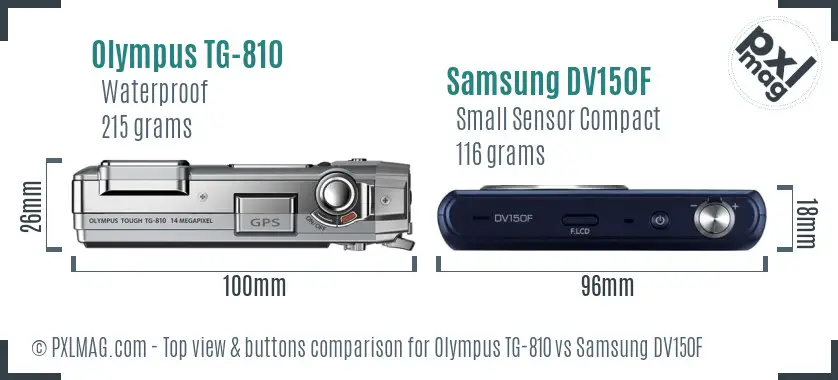 Olympus TG-810 vs Samsung DV150F top view buttons comparison