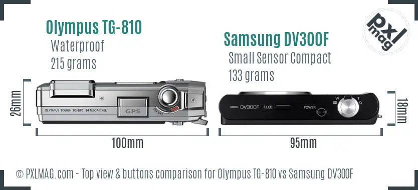 Olympus TG-810 vs Samsung DV300F top view buttons comparison