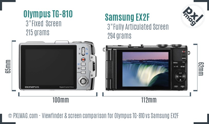 Olympus TG-810 vs Samsung EX2F Screen and Viewfinder comparison