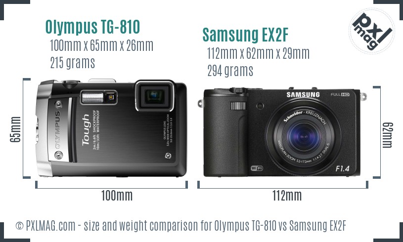 Olympus TG-810 vs Samsung EX2F size comparison