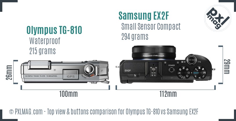 Olympus TG-810 vs Samsung EX2F top view buttons comparison