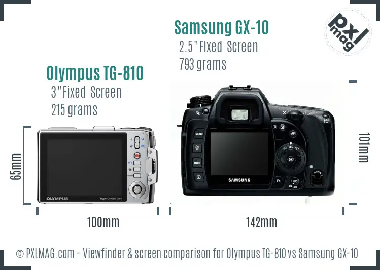 Olympus TG-810 vs Samsung GX-10 Screen and Viewfinder comparison