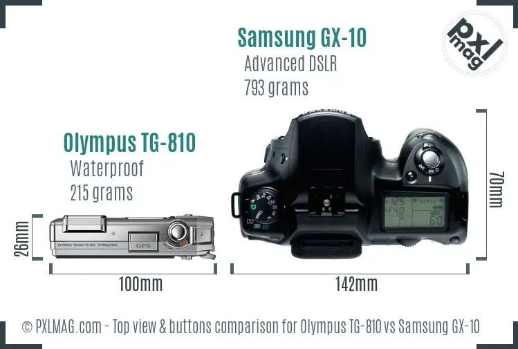 Olympus TG-810 vs Samsung GX-10 top view buttons comparison