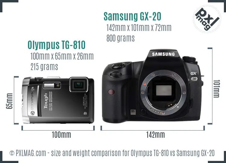 Olympus TG-810 vs Samsung GX-20 size comparison Olympus TG-810 vs Samsung GX-20 size comparison