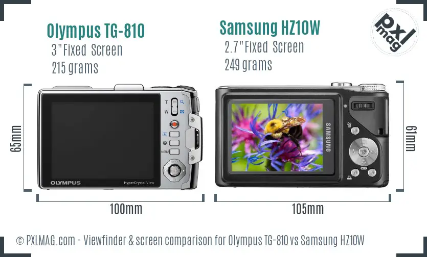 Olympus TG-810 vs Samsung HZ10W Screen and Viewfinder comparison