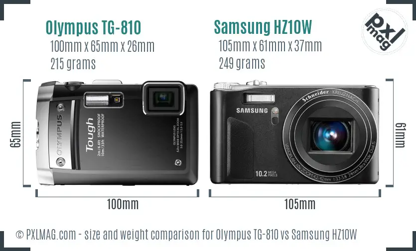 Olympus TG-810 vs Samsung HZ10W size comparison