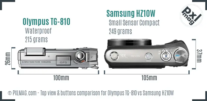 Olympus TG-810 vs Samsung HZ10W top view buttons comparison