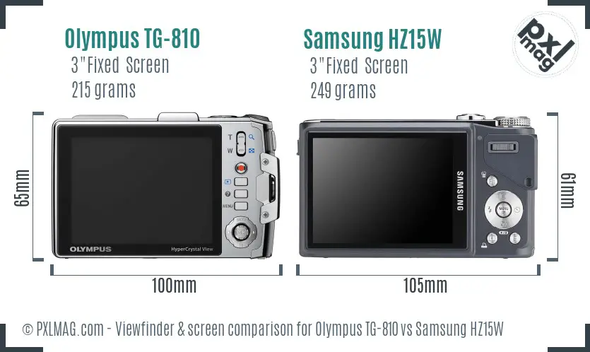 Olympus TG-810 vs Samsung HZ15W Screen and Viewfinder comparison