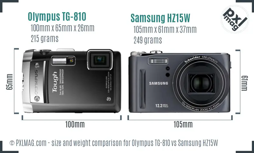 Olympus TG-810 vs Samsung HZ15W size comparison
