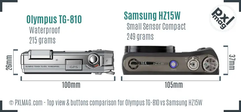 Olympus TG-810 vs Samsung HZ15W top view buttons comparison