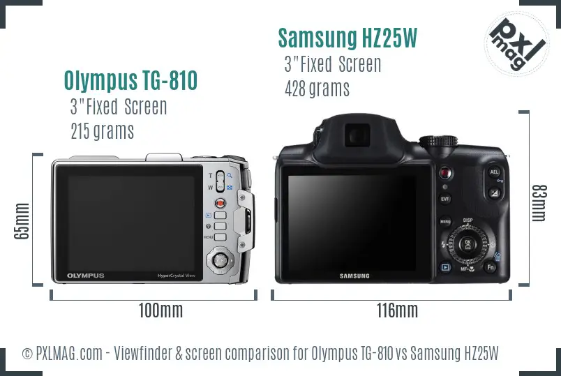 Olympus TG-810 vs Samsung HZ25W Screen and Viewfinder comparison