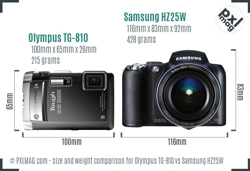 Olympus TG-810 vs Samsung HZ25W size comparison