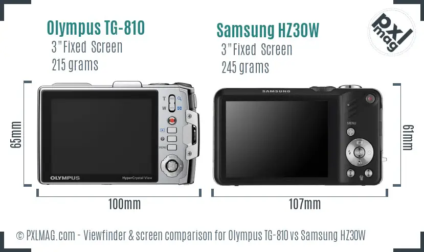 Olympus TG-810 vs Samsung HZ30W Screen and Viewfinder comparison