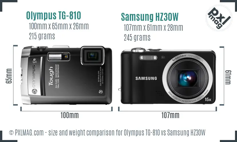 Olympus TG-810 vs Samsung HZ30W size comparison
