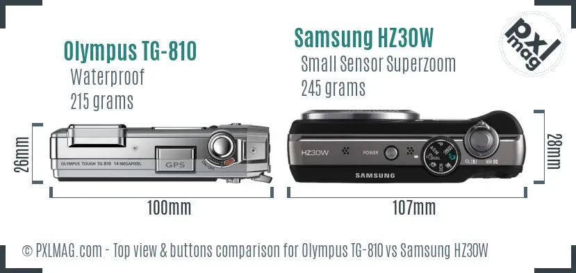 Olympus TG-810 vs Samsung HZ30W top view buttons comparison