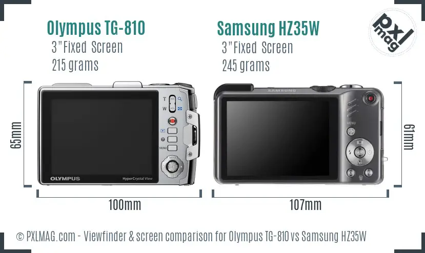 Olympus TG-810 vs Samsung HZ35W Screen and Viewfinder comparison