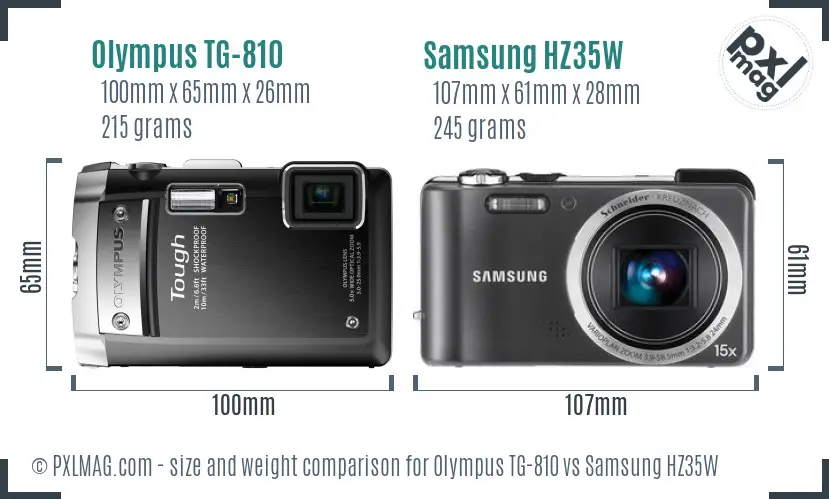 Olympus TG-810 vs Samsung HZ35W size comparison