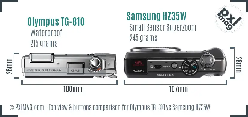 Olympus TG-810 vs Samsung HZ35W top view buttons comparison