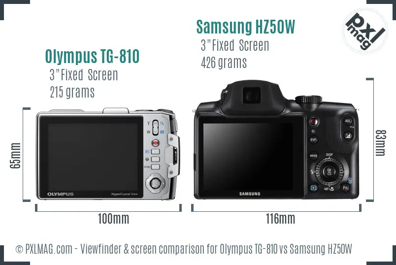 Olympus TG-810 vs Samsung HZ50W Screen and Viewfinder comparison