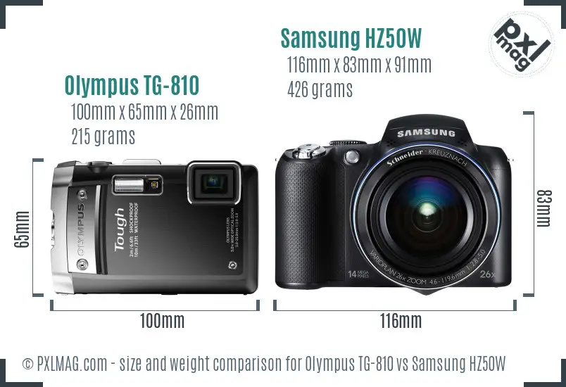 Olympus TG-810 vs Samsung HZ50W size comparison