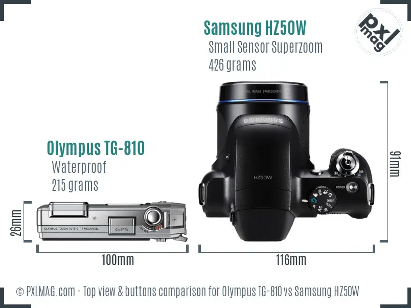 Olympus TG-810 vs Samsung HZ50W top view buttons comparison