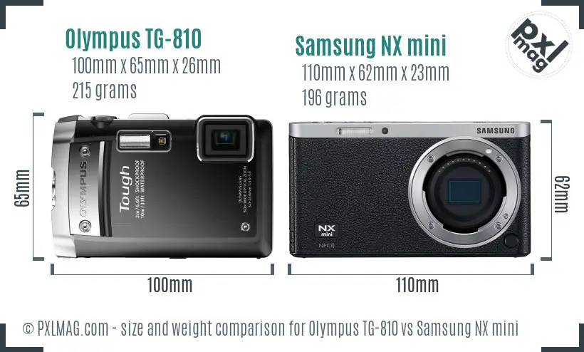 Olympus TG-810 vs Samsung NX mini size comparison