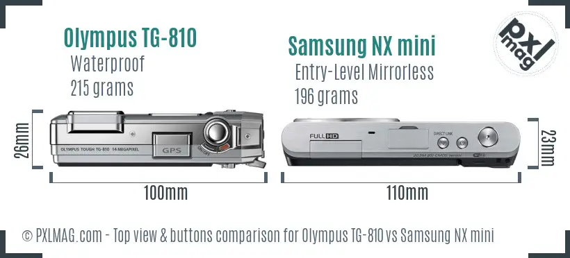 Olympus TG-810 vs Samsung NX mini top view buttons comparison